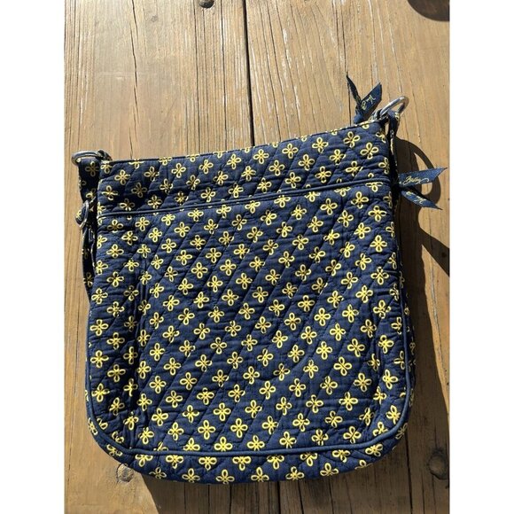 Vera Bradley yellow blue floral Michigan Wolverines triple zip crossbody bag - Picture 10 of 14